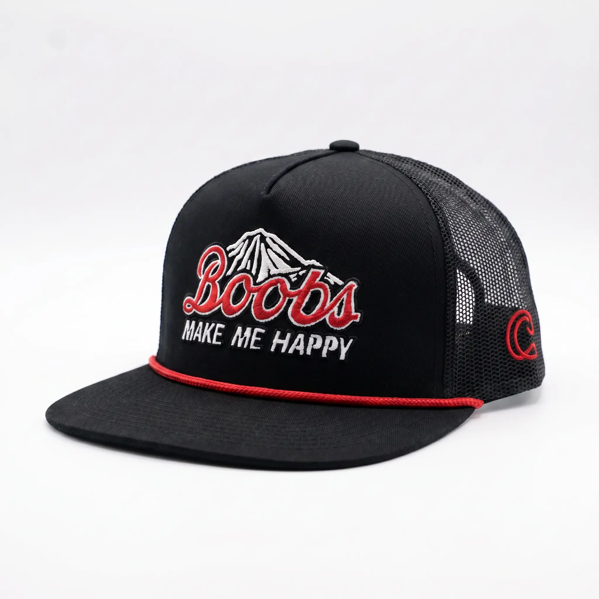 Funny 'Boobs Make Me Happy' Classic Trucker Hat - Breathable Mesh Adjustable Snapback for Outdoor & Beach Wear, Funky, Fitted Cap