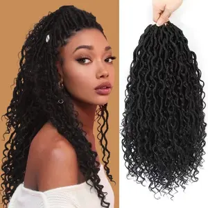 Alrence Goddess Locs Crochet Hair for Black Women 14 Inch, 6 Packs Faux Locs Crochet Hair, Boho Style River Locs Hair with Curly Ends