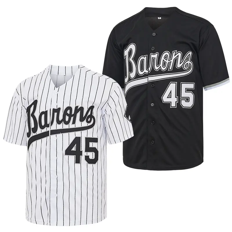 Men's Barons Jersey #45 Legendary 90s Baseball Embroidery Hip Hop Outfit Unisex Party Gift Stripe White Black Sports Size S-3XL