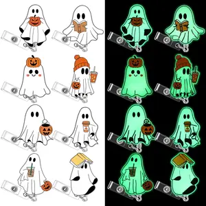 4/6/8 Pcs Halloween Glow in the Dark Badge Reel Set – Spooky Ghost Pumpkin Skull Retractable ID Holder Clips for Nurses, Medical Staff, Teachers – Cute Funny Aesthetic Halloween Nurse Gifts Viral Boo Crew Office Accessories
