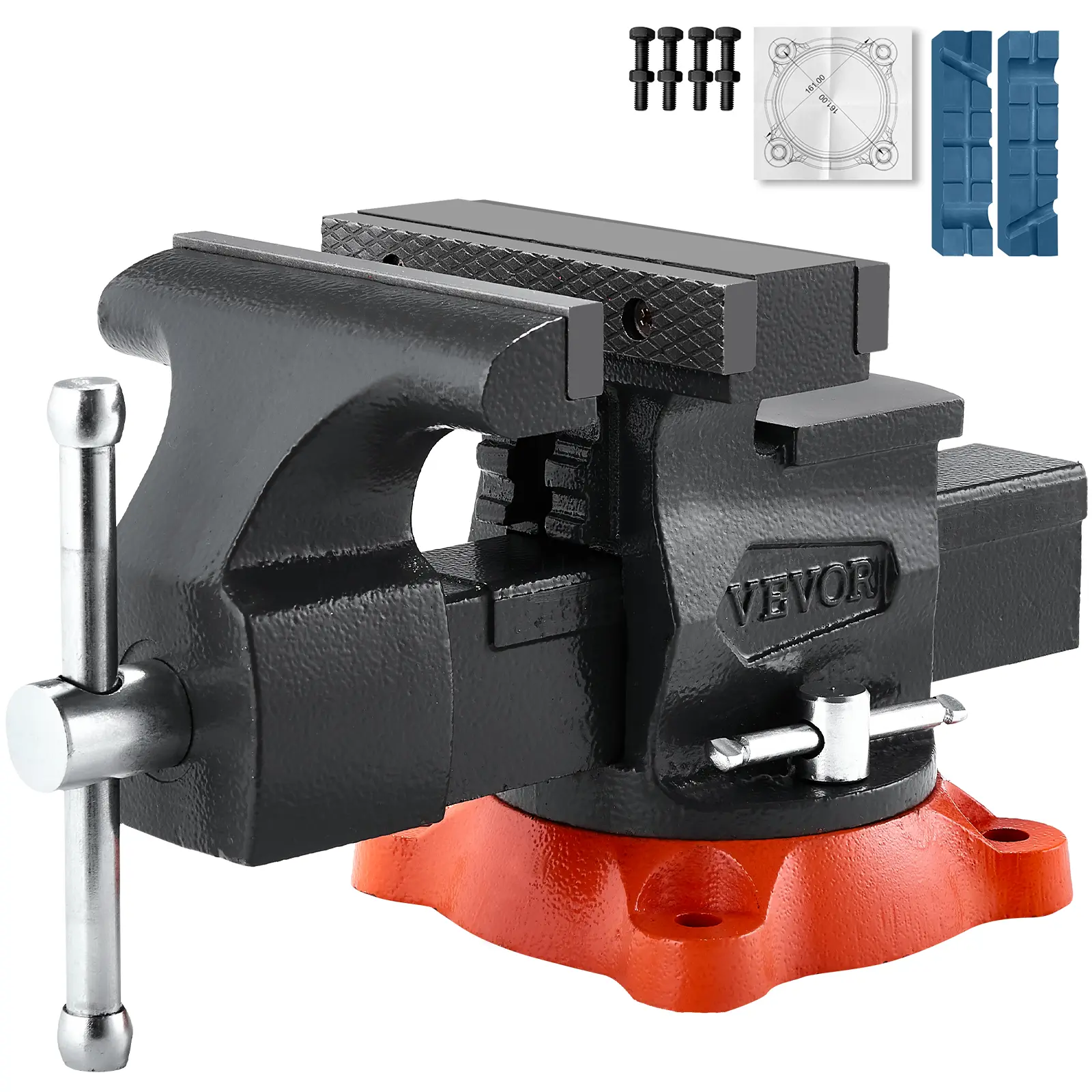 【summerfinds】VEVOR Bench Vise, 5.5" Jaw Width, 5.5" Max Jaw Opening Multipurpose Vise with 360° Swivel Locking Base, 2.8" Throat Depth, Heavy Duty Ductile Iron Workbench Vise, Two-Way Jaws for Clamping Round Pipes
