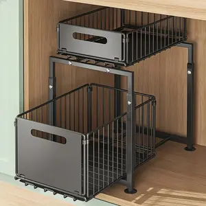Ultimate Adjustable Sink Cabinet Organizer, Space-Saving Pull-Out Storage Solution, Perfect for Kitchen & Bathroom Organization