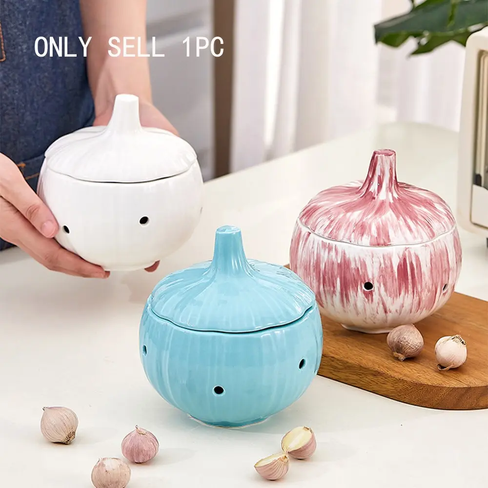 Ceramic Garlic Storage Jar, Hollowed Out Garlic Head Jar, Household Kitchen Storage Jar, Food Storage Jar, Moisture-Proof and Mildew Proof, Ceramic Sealed Jar, Canister