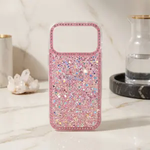 8-color glitter luxury sequin and rhinestone edge protective case, suitable for iPhone 17/16/15/14/13/12/11 Pro Max/16 Plus and other models, designed for women and girls, soft, lightweight, and shockproof phone case fashion gift resistant