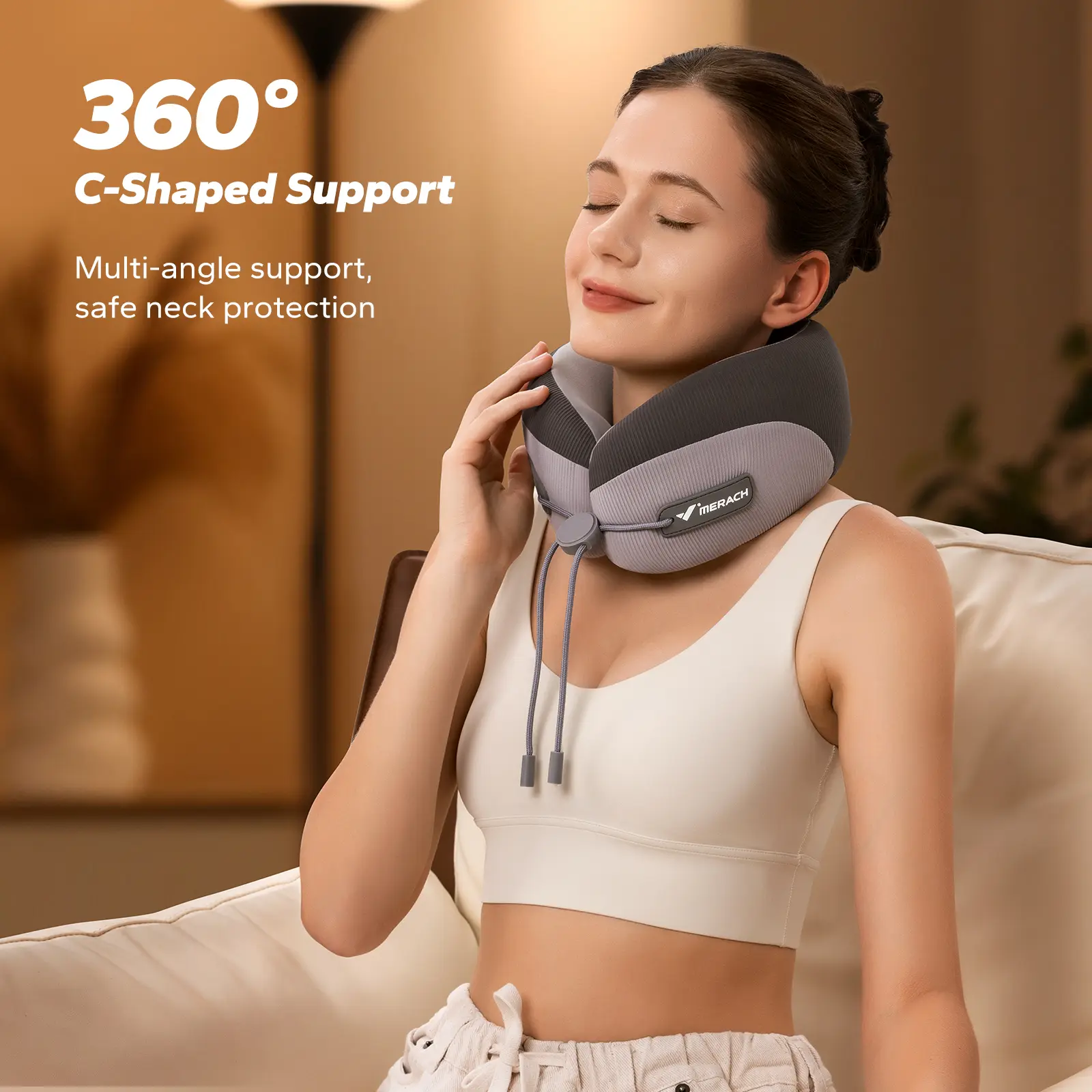 Merach Neck Massage Pillow with Heat - Ergonomic Travel Neck Cushion Vibration Massager for Deep Relaxation and Comfort Grey Summervibes