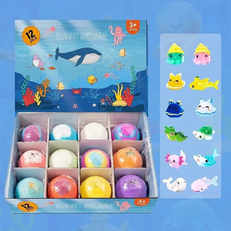 12 Pack Kids Bath Bombs with Surprise Ocean Toys Inside Fizzy Bath Bombs for Children Bath Toys