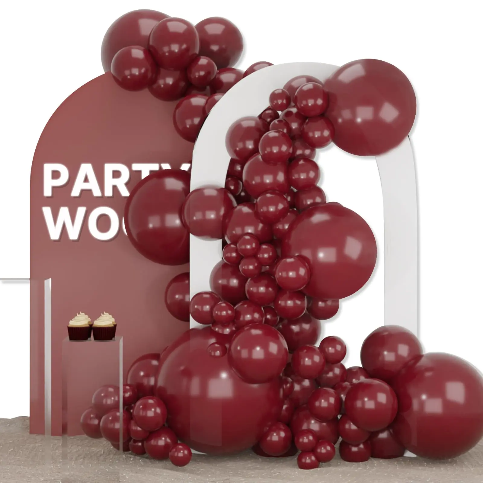 PartyWoo 127-Piece Hand-Held Multi-Size Floatable Rubber Round Latex Burgundy Balloon Arch & Garland Kit - 36,18,12,10,5 in Dark Chestnut Red for Wedding, Happy Birthday, Arch Decor