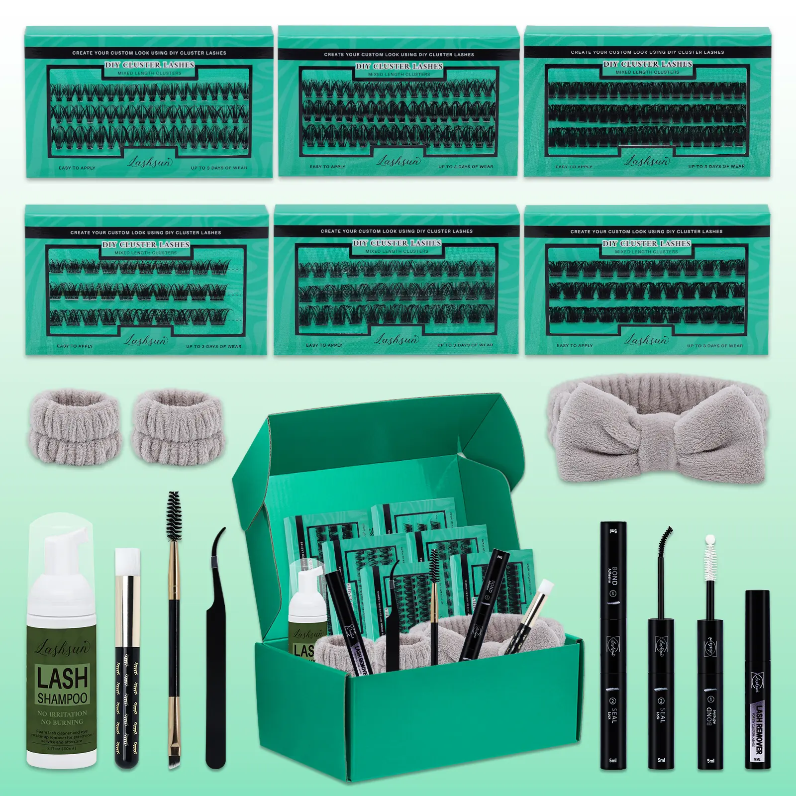 282 PCS Lash Clusters Kit D Curl 6 Styles Mix 10-14mm Lashes Kit with Bond&Seal Lash Remover Brush Lash Applicator Headband Wristband set and Lash Shampoo&Brush, Perfect for Beginners&Proficient, DIY at Home Easily, Easy Apply, Eyelash Glue Tweezers