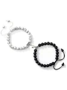 Couple Magnetic Heart Charm Bracelet, Fashionable Stone Decor Bracelet for Women & Men, Trendy All-match & Exquisite Jewelry for Birthday Gift, Beaded Bracelet Set