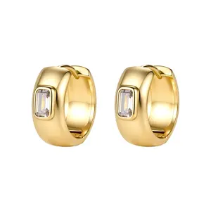 Aurem 14K Gold Plated Chunky Dome Huggie Earrings for Women,  Cut Cubic Zirconia Bezel Set Small Hoop Earrings, Hypoallergenic Jewelry