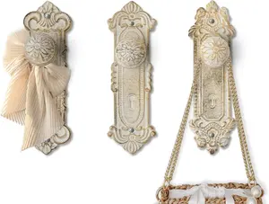 Shabby Chic Cast Iron Decorative Wall Mounted Hooks - Rustic White - Door Knob Coat Hooks - Set of 3 - Screws and Anchors Included - Antique Wall Hooks for Hanging Clothes