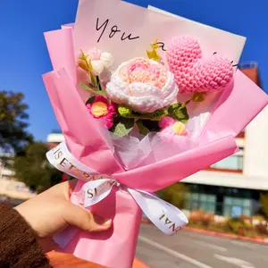 Hand-Crocheted Pink Bouquet—Roses, Bubble Flowers, and Love The Perfect Gift for Valentine's Day, Mother's Day, Birthdays, and Graduation Season Flower Gift Box