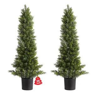 VEVOR 36-in Topiary Cedar Trees 2-Set, Decorative Lifelike Fake Plant Artificial Faux Greenery, Easy-Assembly Faux Pine Shrubs for Balcony Artificial Plants, Front Porch Decor & Gift