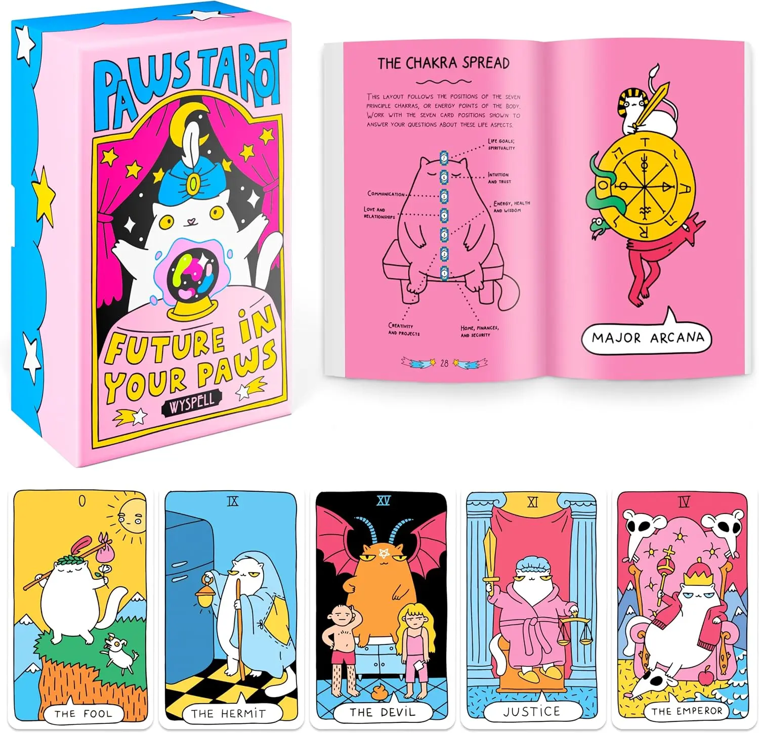 Cat Tarot Cards with Guide Book - Unique 78-Card Tarot Deck - Beginner Friendly - Beautiful & Modern Tarot Decks for Cat Lovers and Enthusiasts