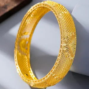 Gold Plated Sunburst Filigree Bangle | Ethnic Hollow Open Bracelet | Traditional Indian Style Jewelry for Women