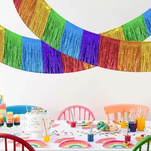 2 Pack 1.3 x 9.8 ft Rainbow Metallic Foil Fringe Garland, Colorful  Tinsel Banner Streamers for Birthday, Wedding, Pride Month, Graduation, Carnival Parade Floats Skirting Party Decorations