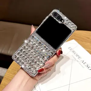 Bling Silver Color Diamond Glitter Case For Samsung Galaxy Z Flip7 Z Flip 6 Z Flip5 Z Flip 4 3 Luxury Full Ptotective Cover