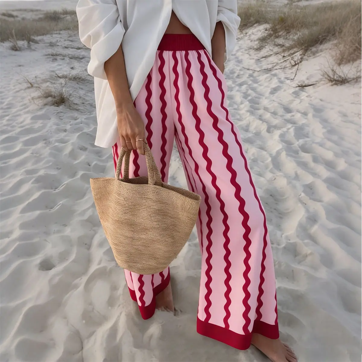 Vibrant Wave Stripe Wide Leg Pants | Summer Vacation Palazzo Trousers in Striking Color Block #SpringStatements Everyday Fitted