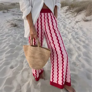 Vibrant Wave Stripe Wide Leg Pants | Summer Vacation Palazzo Trousers in Striking Color Block #SpringStatements Everyday Fitted
