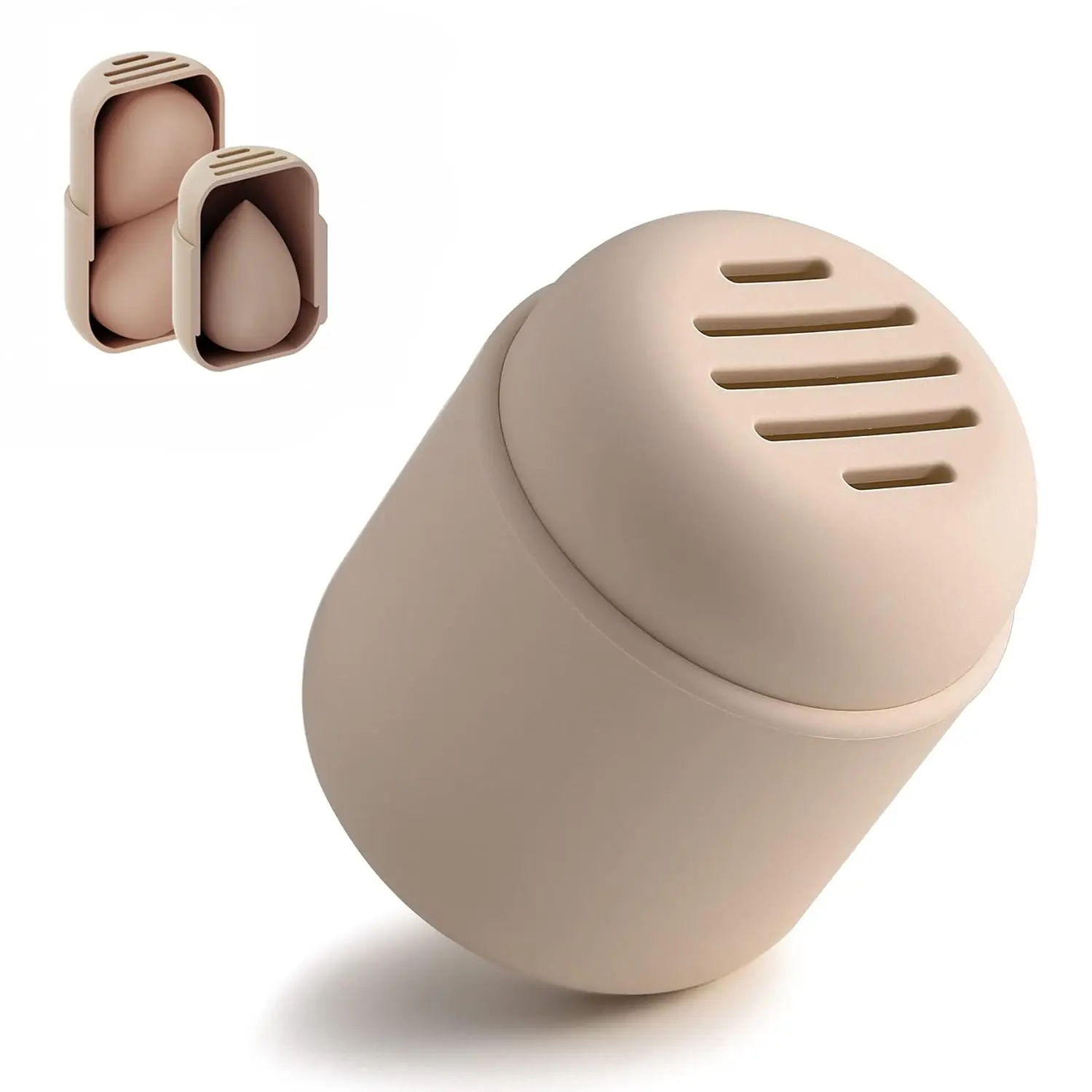 Silicone Makeup Sponge Holder & Travel Case, Hygienic & Quick Drying with Vented Design, Silky Shatterproof Storage for 2 Beauty Blenders - Khaki, Flawless, Compact, Cosmetic, Cleansing, Gift, Smooth, Double Sided, Travel Use, Adorable, Easy Cleaning
