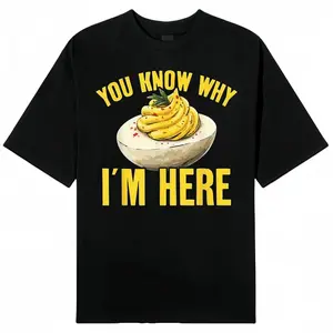 Cotton Tee Retro Thanksgiving Dinner You Know Why I'm Here Deviled Egg T-Shirt Black Crewneck Menswear Top Short Sleeve Streetwear
