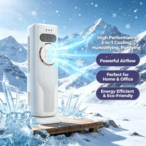 Tower Evaporative Air Cooler 3 In 1 Cooling Humidifying Purifying Ice Crystal Air Fan Powerful Airflow Low Noise Energy Saving Portable Standing Cool Fan For Home Bedroom Office Living Room Indoor Summer Hot Weather Heat Relief