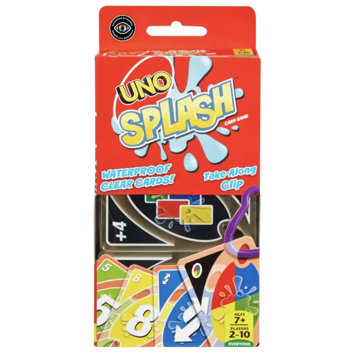 UNO Splash Card Game With Waterproof Cards And Portable Clip For Travel