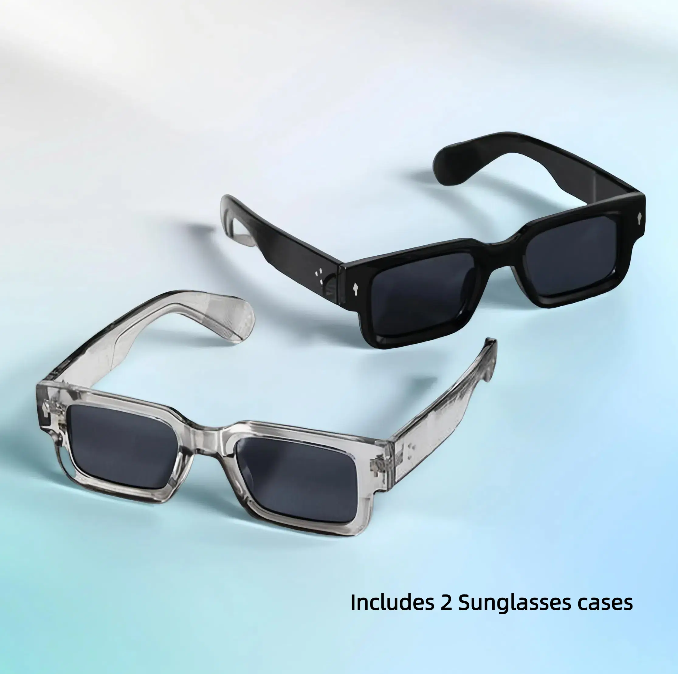 2026 Summer Gift 2pcs Retro Unisex Square Sunglasses For Women Men Thick Frame Anti Glare Sun Shades For Party Beach Travel Fashion Glasses，Includes 2 Sunglasses cases， Thick Frame Sunshade, UV Protection,  2025