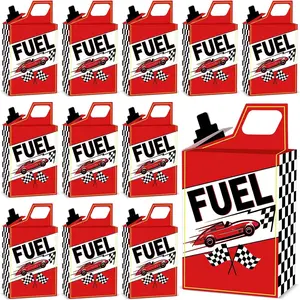12PCS Race Car Fuel Can Treat Boxes Racing Birthday Party Supplies Black And White Checkered Flag Party Boxes Popcorn Candy Cookie Container for Wedding Bridal Baby Shower Party Favor Decor