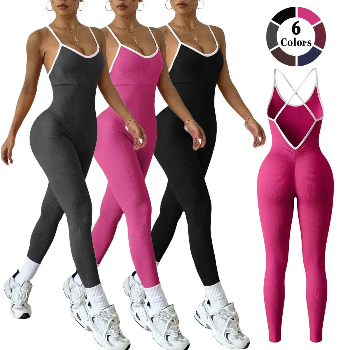 Women's Backless One-Piece Yoga Jumpsuit Full-Length Workout Bodysuit with Removable Chest Pads Slim-Fit Long Pants for Gym Running Pilates & Outdoor Fitness Machine Washable Athletic Wear