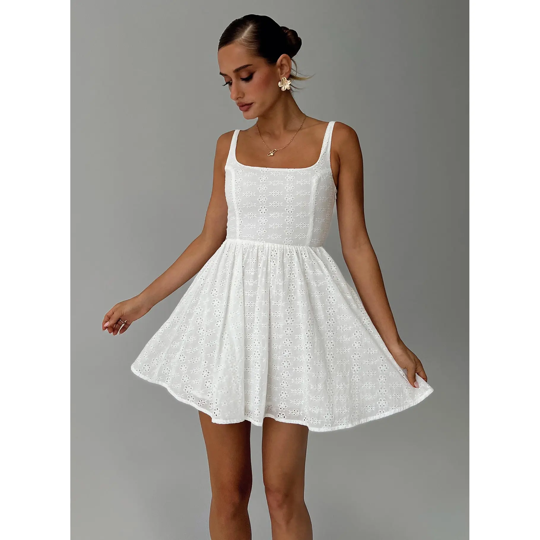 strapless open back dress Powell Embroidered Mini Dress | White | Womens main image 1