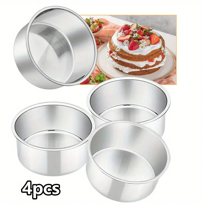 4-Pack Aluminum Alloy Cake Baking Pans - 4-In Deep, 2-In Height Baking Tins & Molds for Birthday Party, Smash Cake Celebrations