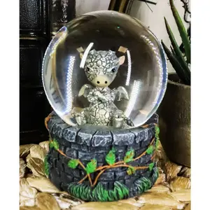 Small Collectible Whimsical Sulky Baby Dragon Water Globe Figurine With Glitters