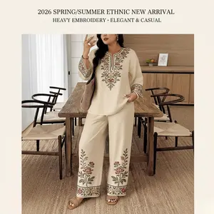 Women's Ethnic-Style 2026 2-Piece Dress & Top Set, Long-Sleeved with Lace Flower Details
