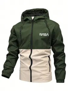 Men's Multifunctional Patchwork Hooded Jacket, Sports Casual Jacket, Long Sleeve, Loose Fit, Zipper Design, Asymmetrical Style, Spring & Fall Fashion Outerwear