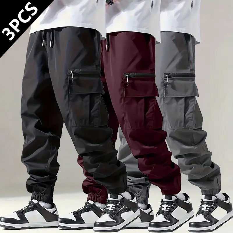 3-pack – men’s cargo pants, jogger sweatpants, all-season everyday versatile joggers, breathable jogger pants with multiple pockets, suitable for outdoor activities