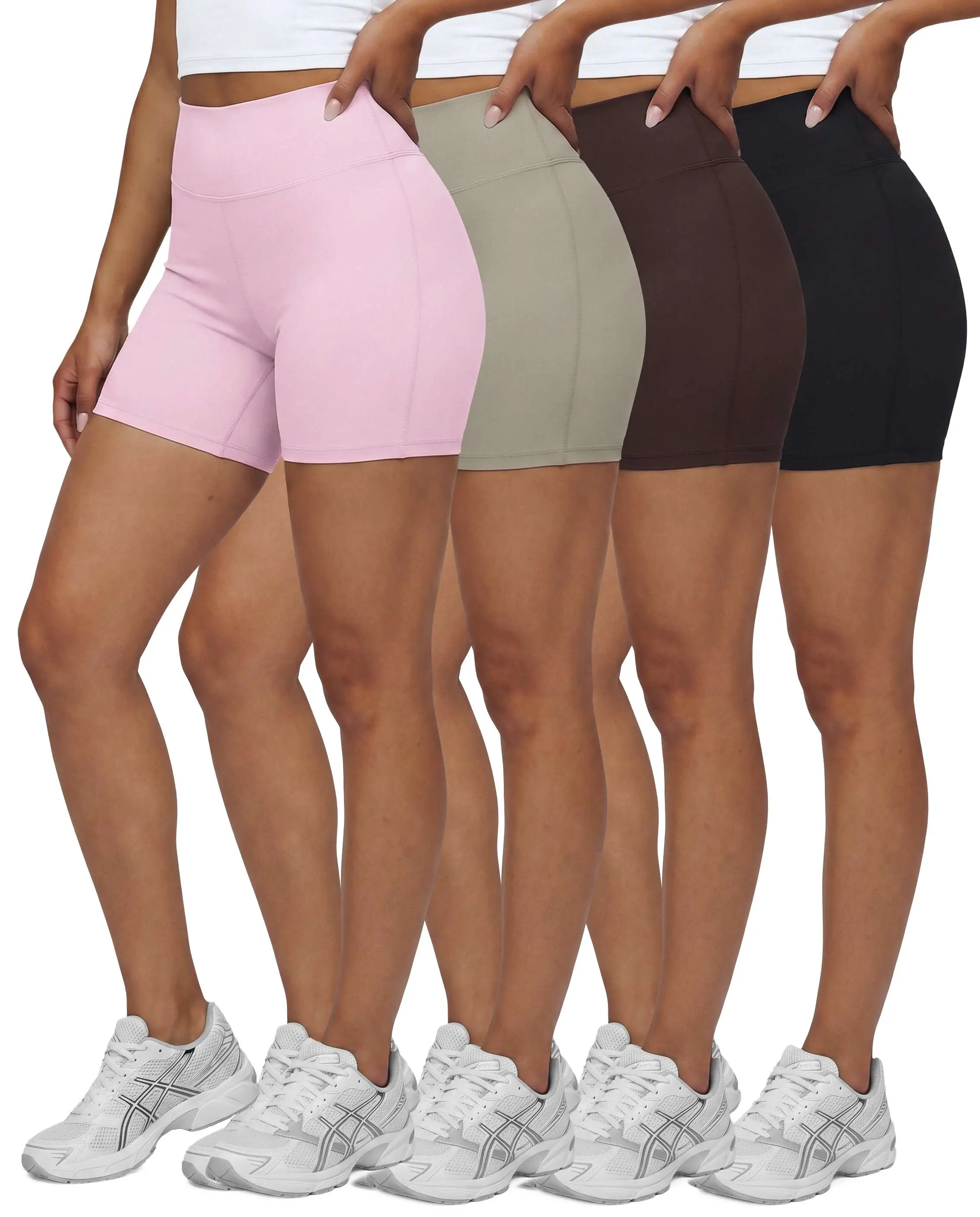Real Essentials 4 Pack: Women's 6" High Waisted Biker Shorts - Tummy Control Spandex Workout Gym Yoga Running Athletic Shorts