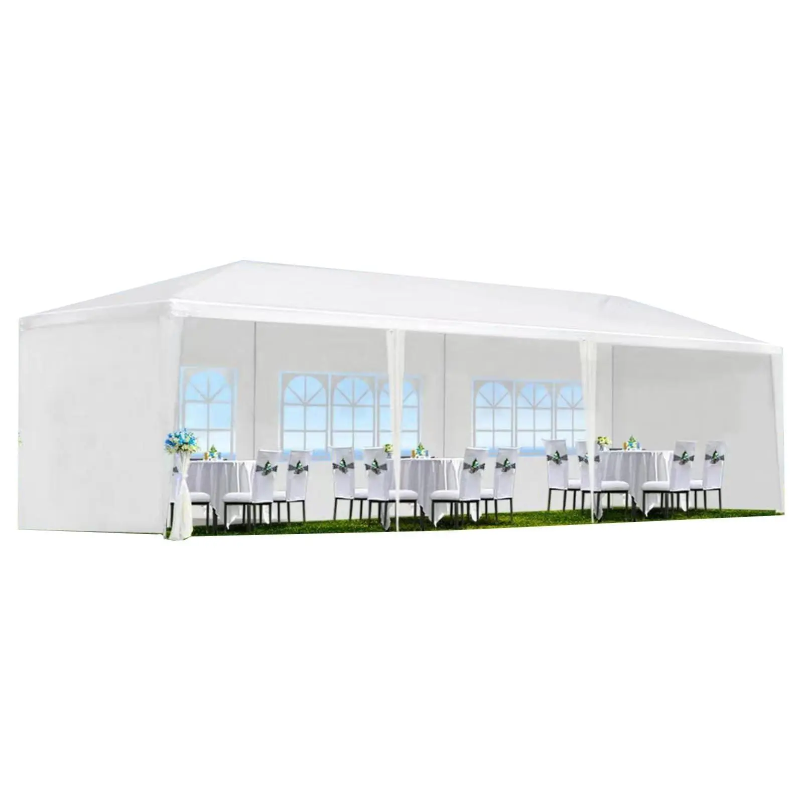 10'x30' Party Tent, Outdoor Wedding Canopy Tents for Parties with 5 Removable Sidewalls, Heavy Duty Canopy Outside Gazebo Event Tent for Parties Garden Patio Backyard, White pe rattan clog remover mat easy clean Retro Dining Set atv tire 3-piece furniture