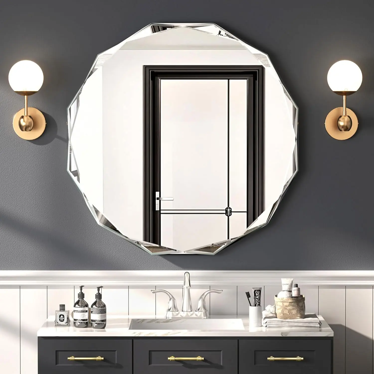 Bathroom Mirrors for Over Sink, Round Frameless Mirrors for Wall, 24x24 Inch Beveled Bathroom Mirror, Bathroom Vanity Circle Mirror for Bedroom Living Room Entryway  Decor