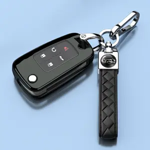TPU Key Fob Case Cover Protector With Leather Keychain For Chevy Cruze Malibu Camaro Equinox Sail Sonic Captiva Epica Cavalier Tracker Impala Buick Terrain - Compatible Car Key Shell Replacement Accessory
