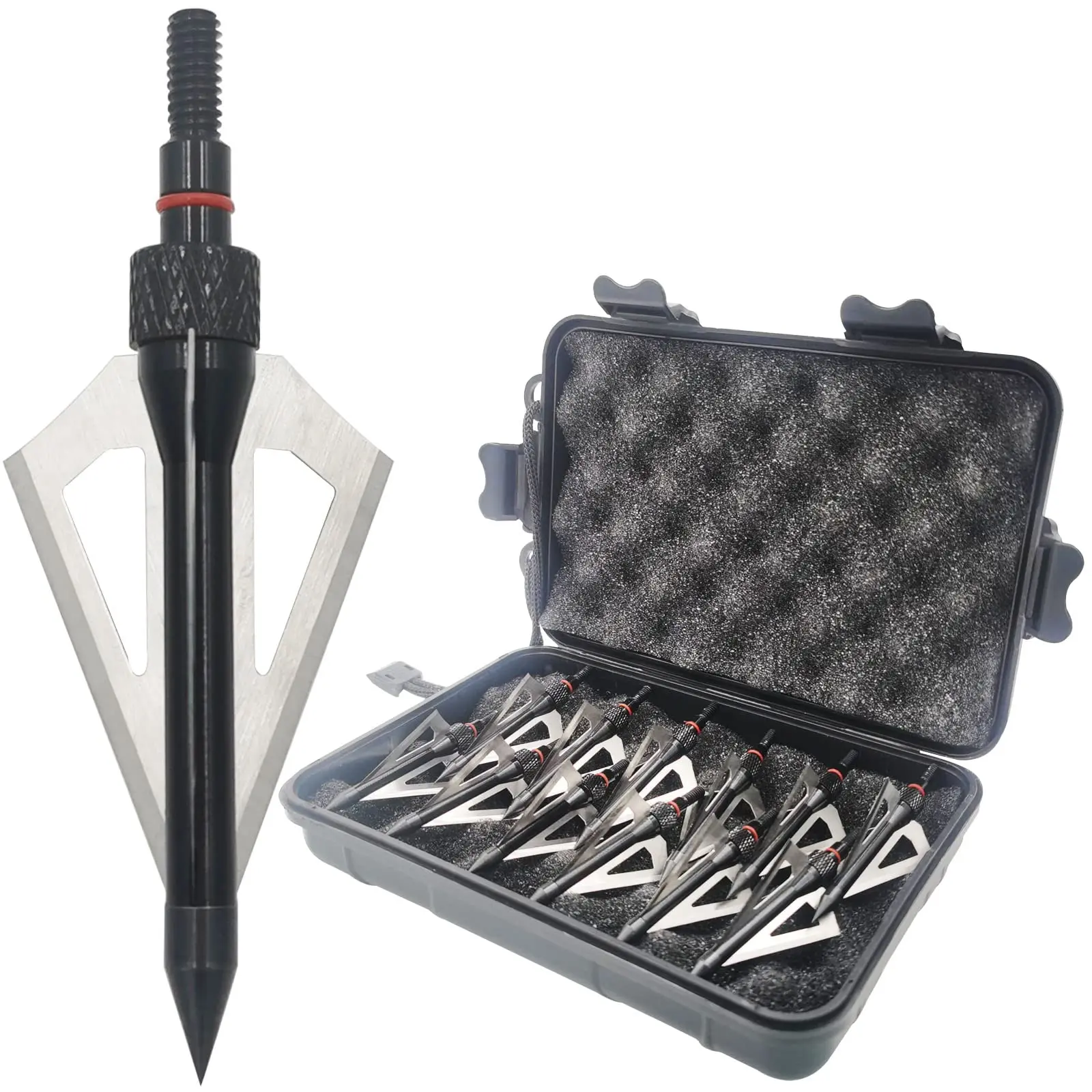 Archery Broadheads, 100 Grains Screw in Arrow Archery 3 Blades Hunting Heads Arrow Tips Compatible Crossbow& Compound Bow with Broadhead Storage Case (12PCS)