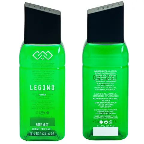 LEG3ND | Green Body Mist for Men – 236ml – Refreshing Masculine Fragrance with Natural Essential Oils – Long-Lasting All-Day Freshness | Ideal for Everyday Use, Gym, or On-the-Go Confidence
