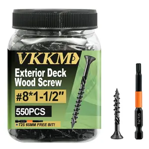 Deck wood screws, outdoor self-tapping screws, with external epoxy coating for rust prevention, sizes #8 and #10, Torx drive head, including T25 star-shaped screwdriver bit, in black