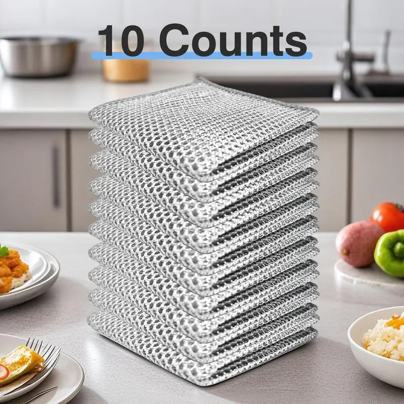 10/20/30 Counts Double-Layer Thick Magic Cleaning Cloths, Reinforced Stitch Metal Wire Kitchen Cleaning Towels, Odorless Reusable Non-Scratch Rags for Deep Kitchen Scrubbing & Wet-Dry Use, Magic Cleaning Cloth