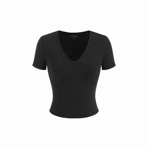 Cider V-neck Solid Short Sleeve Active Top