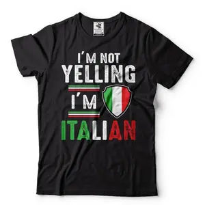 Men's Italian Knit Short-Sleeve Round Neck Cotton Top - "I'm Not Yelling I'm Italian" Joke Graphic, Patriotic Flag Design, Breathable Sports & Outdoor Gift T-Shirt