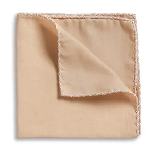 Khaki Linen Whipstitch Pocket Square