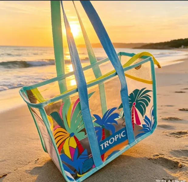 Transparent Waterproof Beach Tote Bag, Large Clear Jelly Swim Bag, Swimming Gear Toiletry Organizer for Beach Pool Shower Bathroom
