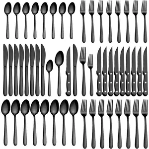 48-Pieces Black Silverware Sets for 8, Flatware Set with Steak , Stainless Steel Cutlery Set, Include Forks Spoons and  Set, Dishwasher Safe Utensil Sets for  Restaurant