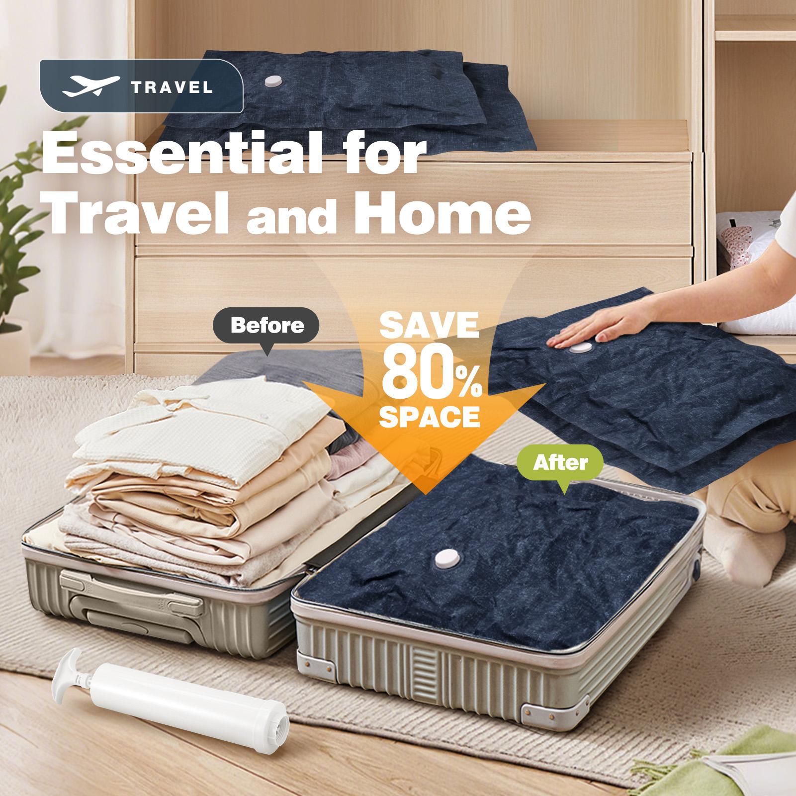 6-Pack Oxford Cloth Vacuum Storage Bags（ 1S+1M+2L+2XL）Space Saving for Clothes/Bedding/Quilts/Cabinets Essential Travel Storage Solution with Hand Pump Compact Travel Solutions Organiser